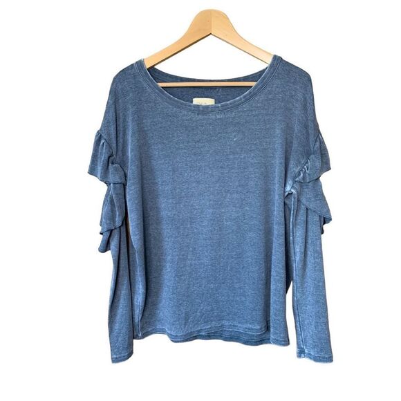 Chaser Vintage Rib Long Sleeve Vented Ruffle‎ Dolman Top in Cruise Gray Size M - Picture 3 of 10